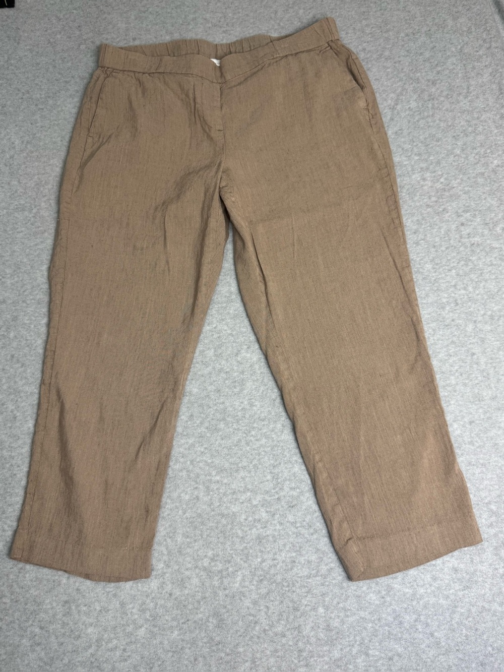 J Jill Women Coastal Neutral Tan Linen Blend Relaxed Crop trousers Medium